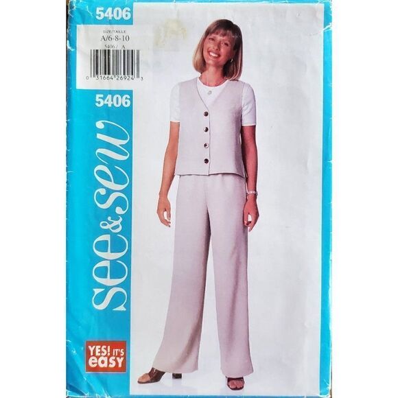 Vintage 90s See & Sew Pattern 5406 Uncut Loose Fitting Vest Pants Sz 6 8 10 - Picture 1 of 2